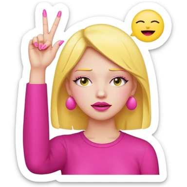 Yellow circle emoji exasperated and drumming fingers up the side of their head the eye is closed it is a side profile pink lipstick and pink nails sticker