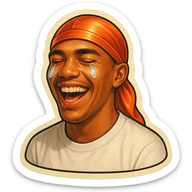 laughing crying
make his shirt white
make him smile
Change His durag To orange sticker