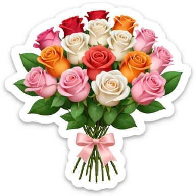 light pink Bouquet of red orange pink white roses in package sticker