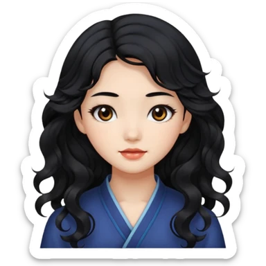 Beautiful girl,Black hair,wavy hair，long hair,Black eyes,Chinese sticker