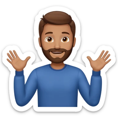 A man with brown hair and beard with his arms out straight waiting for a hug sticker