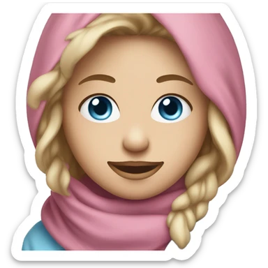 smiling girl with long dirty blonde hair and light blue scarf loosely covering head with blue eyes, pink lips  sticker