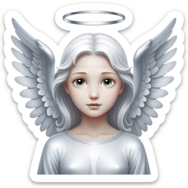 Cinematic Angel, Ultra realistic 32k HD, hauntingly beautiful, Balanced features, highly detailed, glowing with silver light, high shine, remembrance, a painting of white silver, fanciful, enchanting, ghostly. The image is so lifelike it feels as though it could leap off the canvas at any moment sticker