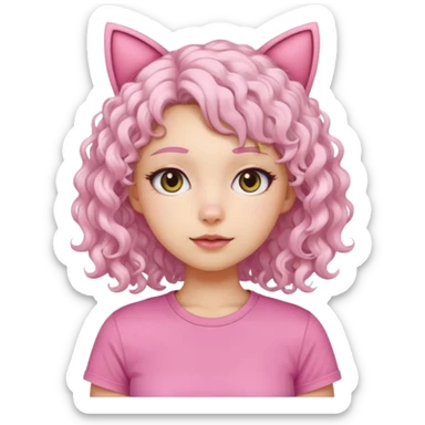 girl with white curly hair and cat ears wearing pink tshirt sticker