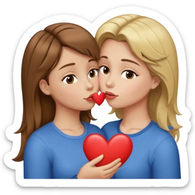 A girl with brown hair and blonde front pieces kissing sending a heart sticker