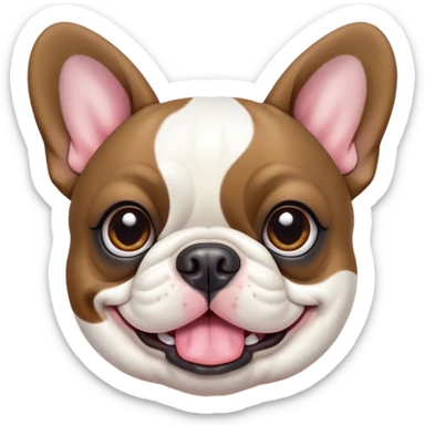 Cinematic Cute Pied French Bulldog Portrait Emoji, Head tilted with a sweet, mischievous grin and large, inviting eyes, featuring a unique pied fur of contrasting colors, simplified yet irresistibly endearing, highly detailed, glowing with a warm, playful radiance, high shine, exuding a quirky charm and affectionate personality, styled with a soft, lighthearted outline, capturing the essence of a cute Pied French Bulldog that looks ready to charm its way into your heart! sticker