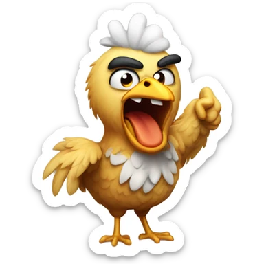 old and angry chicken cursing at the sky with the fist up sticker