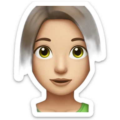 long straight brown hair girl with green eyes and freckles from head to chest sticker