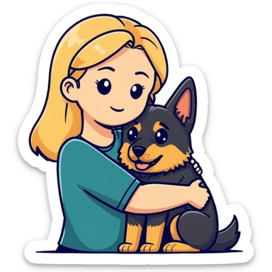blonde woman romance intimate with German shepherd  sticker