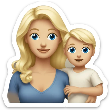 Blonde blue eyed mom holding blonde brown eyed toddler sticker