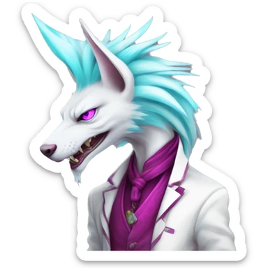 White badass elegant wild beautiful natural cute badass epic anthro modern albino sergal-vernid-creature with cyan mane and magenta eyes with cyan edgy stripes, full body sticker
