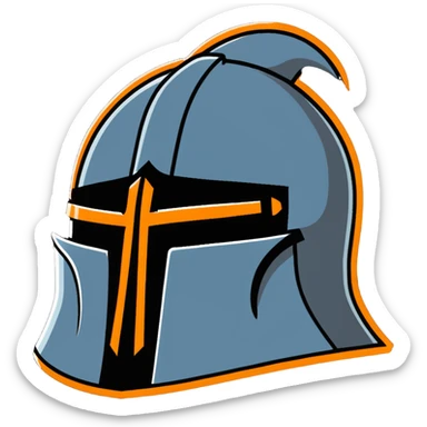 Historical medieval helmet with light rust patterns and aged appearance sticker