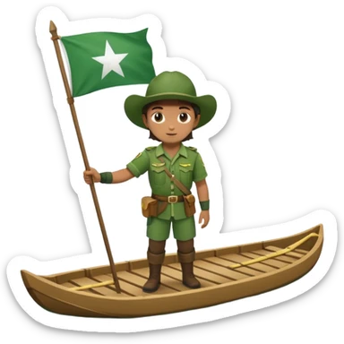 ranger on a wooden raft with a white flag sticker