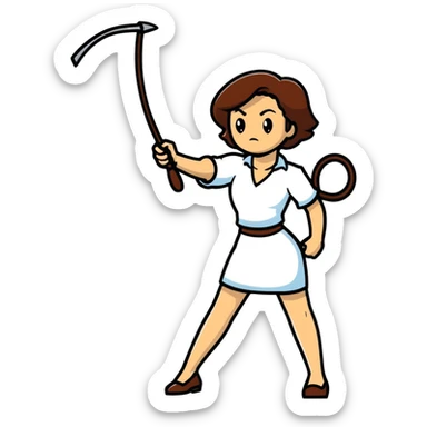 woman raising a whip sticker