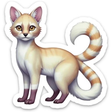 Colorful tropical pearly-albino-white iridescent glorious exotic cute cool beautiful shiny beautiful fantasy-caracal-civet-genet-sergal-vernid-Cacomistle-oncilla-animal-Fakémon-hybrid-fursona (full body) sticker