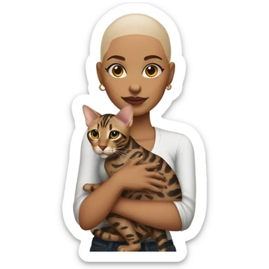 bald girl with tattoos holding a bengal cat sticker