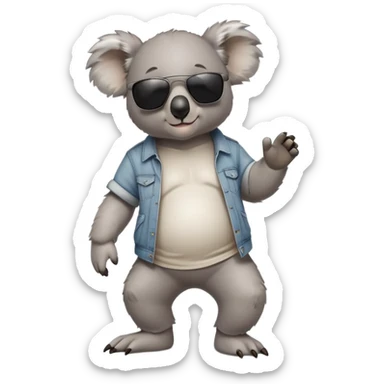 anthropomorphised koala in casual clothing, wearing dark sunglasses, walking upright in relaxed pose sticker