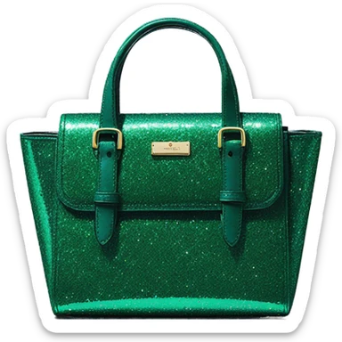 Realistic isolated emerald green glitter kate spade satchel purse.  sticker