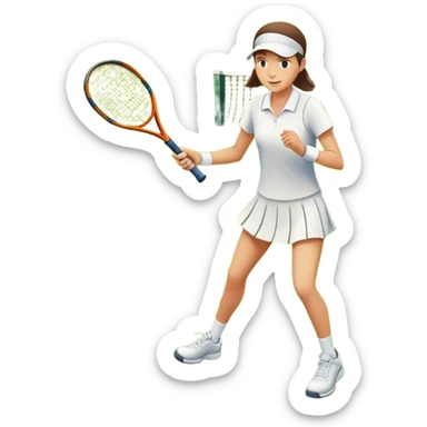 grass tennis court, with the lines of the court clearly with visible in the background. A tennis racket and ball/ The scene captures the essence of the sport, highlighting the equipment and the vibrant, open atmosphere of a tennis match sticker