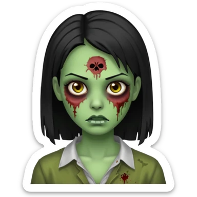 Faça uma zombie mulher bonita verde com olhos castanhos cabelos pretos partido ao meio liso com estilo de y2k baddie sticker