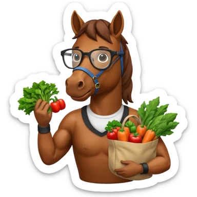 horse with glasses and holding vegetables bag sticker