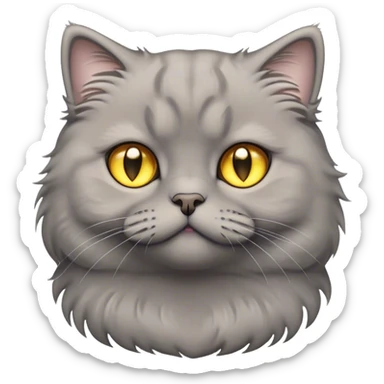 Cinematic Adorable Fluffy Grey Scottish Fold Cat Portrait Emoji, Adorable folded ears perched atop its soft, round head, head tilted cutely with big, sparkling yellow eyes, soft grey fur with darker points on the ears, face, and paws, Simplified yet irresistibly adorable features, highly detailed, glowing with a soft, warm glow, high shine, affectionate and playful, stylized with a touch of whimsy, bright and endearing, soft glowing outline, capturing the essence of a curious and loving kitten with the signature charm of a Scottish Fold's unique folded ears, so cute it feels like it could leap out of the screen and snuggle up for a cuddle! sticker