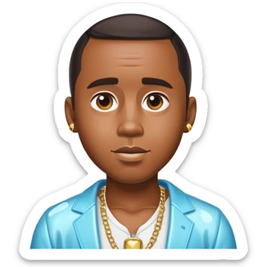 Diddy in a party outfit with baby oil sticker