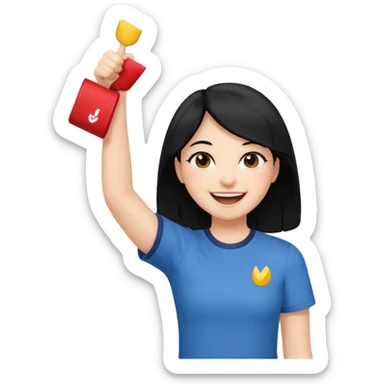 girl with black hair in short sleeves cheering yay sticker