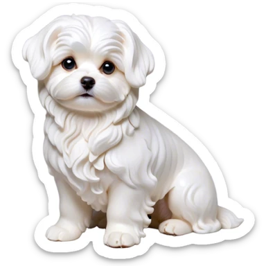 Cinematic Noble Wavy-Haired Maltese dog Portrait Emoji, Poised and regal, with a delicate, compact build and a pristine, wavy-haired white coat that cascades in gentle curls, deep-set soulful dark eyes, Simplified yet sharp and sophisticated features, highly detailed, glowing with a soft, dignified glow, high shine, intelligent and gentle, stylized with an air of refinement, focused and attentive, soft glowing outline, capturing the essence of a watchful and graceful companion, so majestic it feels as though it could prance out of the screen with effortless authority! sticker