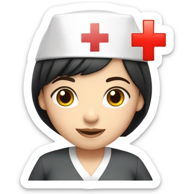 pixie cut black straight hair female nurse with red cross sign hat wearing dress
pale skin color sticker