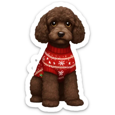 Dark brown cockerpoo wearing a Christmas jumper  sticker