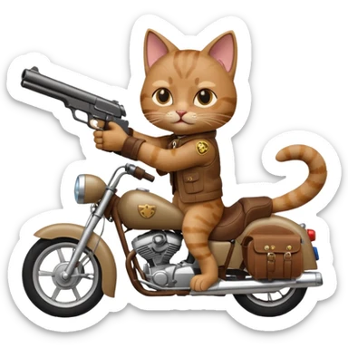 Cat on a mother cycle shooting a gun in the air sticker