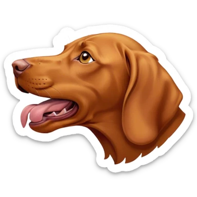 Cinematic Cute Yawning Vizsla Portrait Emoji, Head tilted slightly with a dramatic, wide-open yawn, showcasing a smooth rust and gold Fur with a subtle shimmer, floppy ears slightly drooping, round amber eyes barely open in drowsy contentment, Simplified yet irresistibly adorable features, highly detailed, glowing with a soft, cozy glow, high shine, relaxed yet expressive, stylized with a touch of whimsy, bright and endearing, soft glowing outline, capturing the essence of a sleepy yet affectionate companion, so drowsy it feels like it could stretch out of the screen and curl up for a nap! sticker