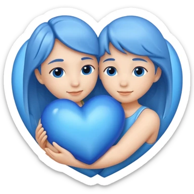 blue heart being embraced sticker