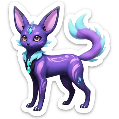 Rare realistic purple indigo violet nebulae shiny sparkly dark-neon glowing bioluminescent edgy badass epic pretty beautiful handsome gorgeous aesthetic colorful vibrant Vernid-Trico-Umbreon-Espeon-species-Fakemon-creature by LiLaiRa, 4 legs, 1 tail, random markings, (full body) sticker