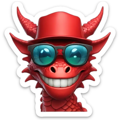 crazy-funny-cyberpunk-red-dragon-head-with-beautiful-smile-wearing-glasses-and-hat sticker