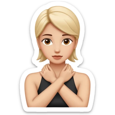 Woman with hands crossed over neck sticker