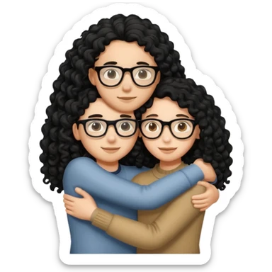 ok use the first photo on last row u sent but make me look 18 and long black curly hair and glasses make us hug each other sticker