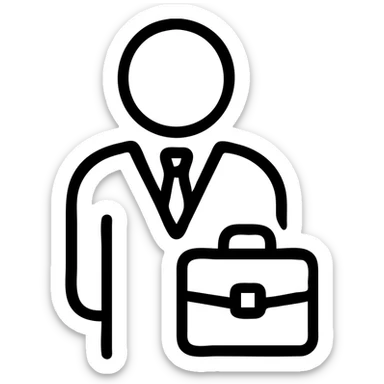 Minimalist CEO business owner icon. Simple professional silhouette with tie and briefcase representing corporate leadership. sticker