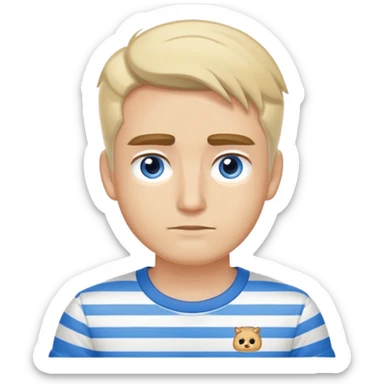 Chico blanco guapo con ojos color miel y cejas pobladas con una camiseta de mangas corta blanca y una camisa de vestir sobre puesta cde rayas blancas con rayas azules claro  sticker