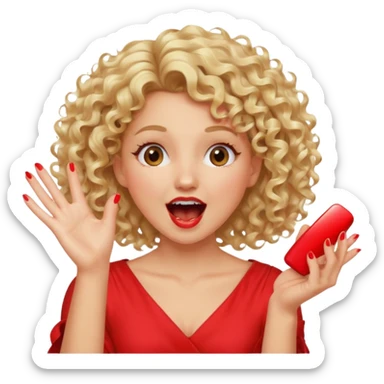 Emoji di ragazza bionda riccia che urla felice e mette una mano ben aperta in faccia davanti gli occhi sticker