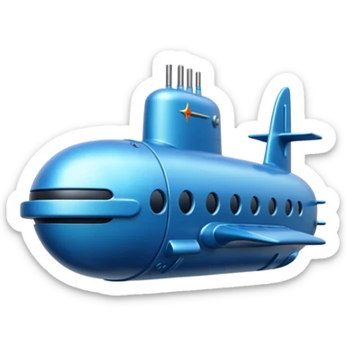 A sleek blue military-style submarine with fins and sonar dish.















 sticker