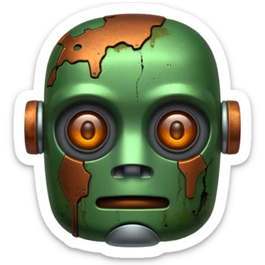 make a tired old robot emoji, covered in green sludge sticker