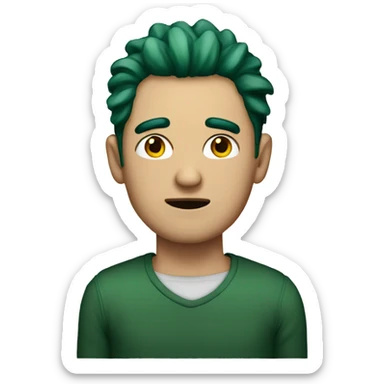 a man with dark green hair and bruised ey sticker