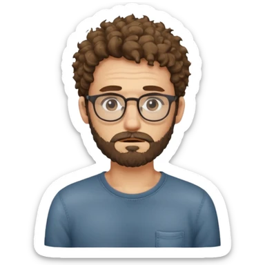curly skinny guy with bear and glasses, poor with no money sticker