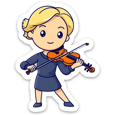 Middle-aged blonde woman playing violin, focused expression sticker