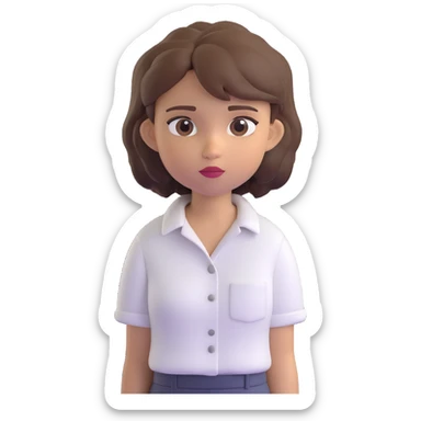 3D emoji style character with short tousled brown hair, neutral expression, light skin, white shirt sticker