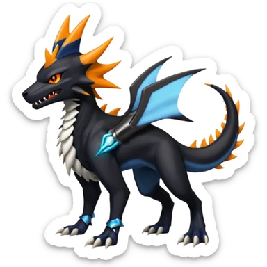 4-legged, digitigrade, clawed, furry finned sharp, cool, badass, angry, edgy Sergal-Sharpedo-Houndoom-Garchomp-Nargacuga-Silvally-Vaporeon-fusion-hybrid-creature, full body sticker