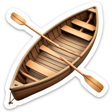 small wooden rowboat with oars floating on calm water sticker