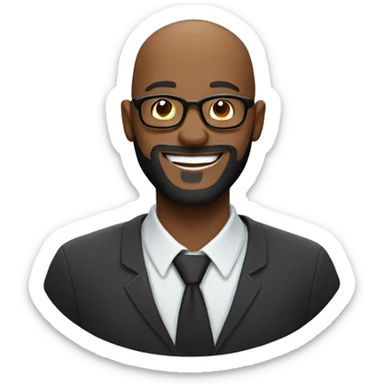 smiling bearded bald black man in glasses sticker